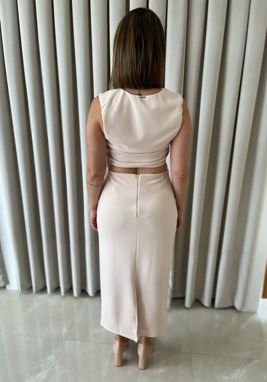 Top Morena Rosa Reto Sem Manga Detalhe Alça Bege