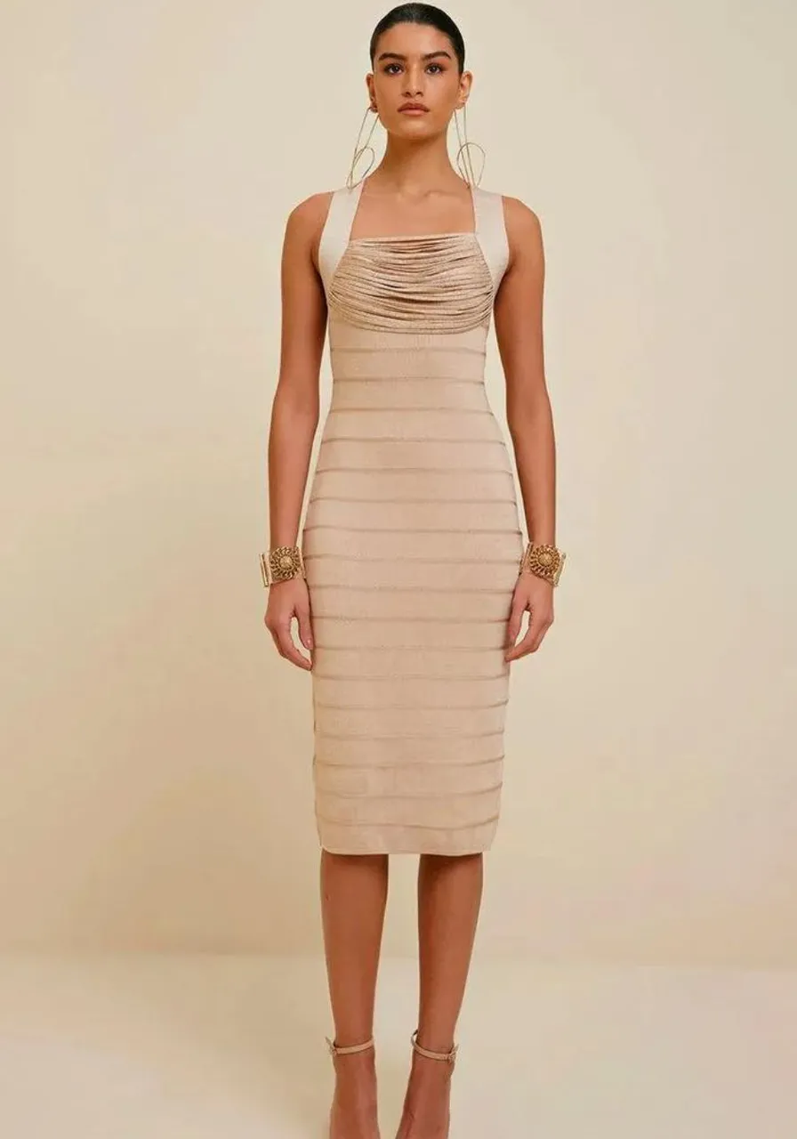 Vestido Midi Tricot Bege