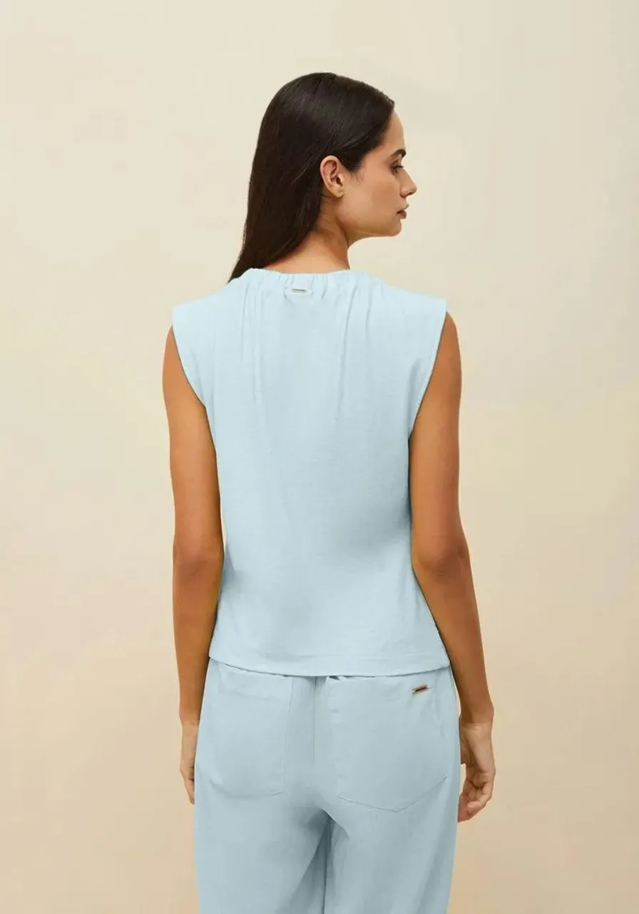 Blusa Regata Decote Redondo Franzido 