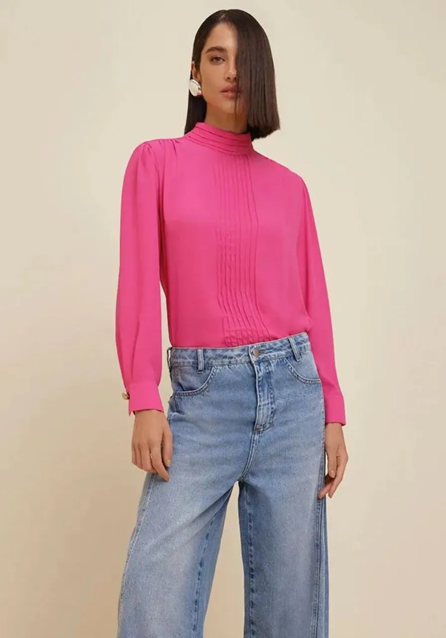 Blusa Morena Rosa Manga Longa Rosa