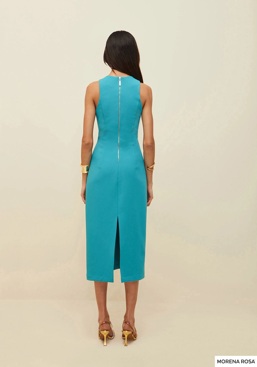 Vestido Morena Rosa Midi Decote Transpassado e Fenda 