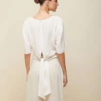 Blusa Decote V Manga Curta Amarração Off White - imagem 1