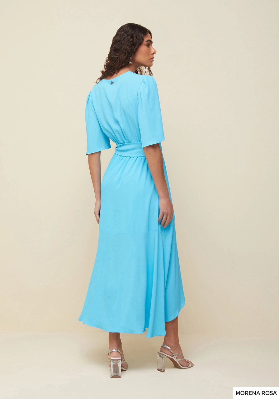 Vestido Morena Rosa Midi Barra Assimétrica 