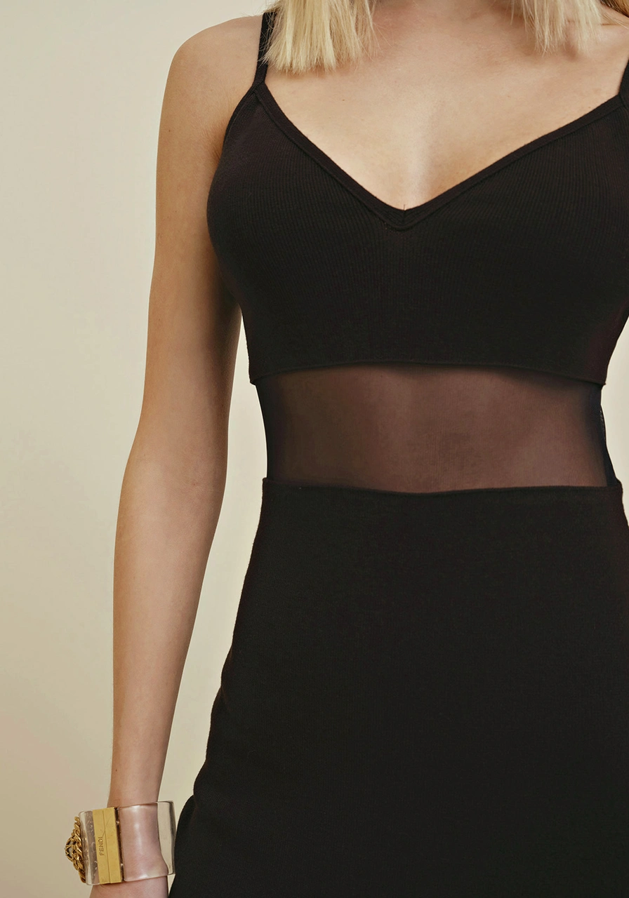 Vestido Midi Decote V Em Tricot Preto