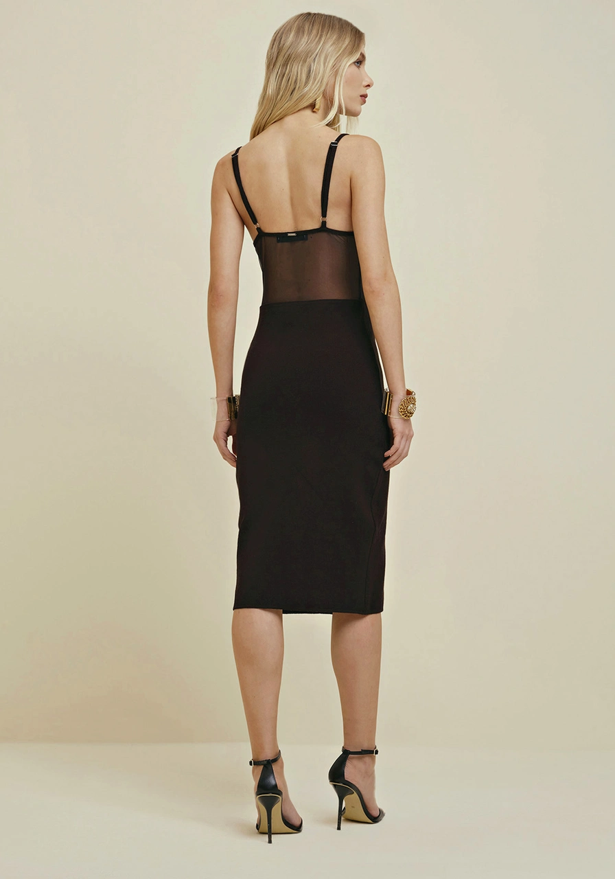 Vestido Midi Decote V Em Tricot Preto