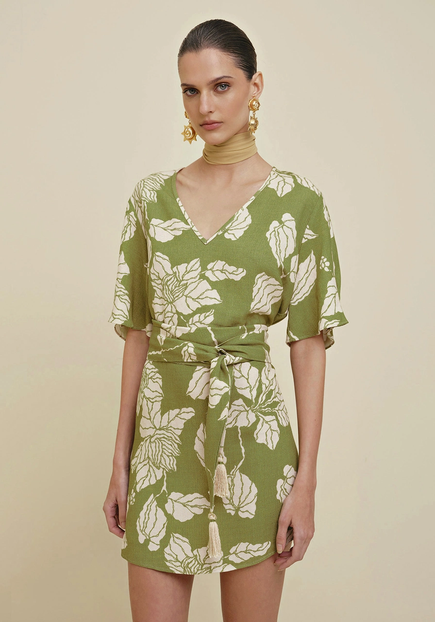 Vestido Curto Decote V Estampado