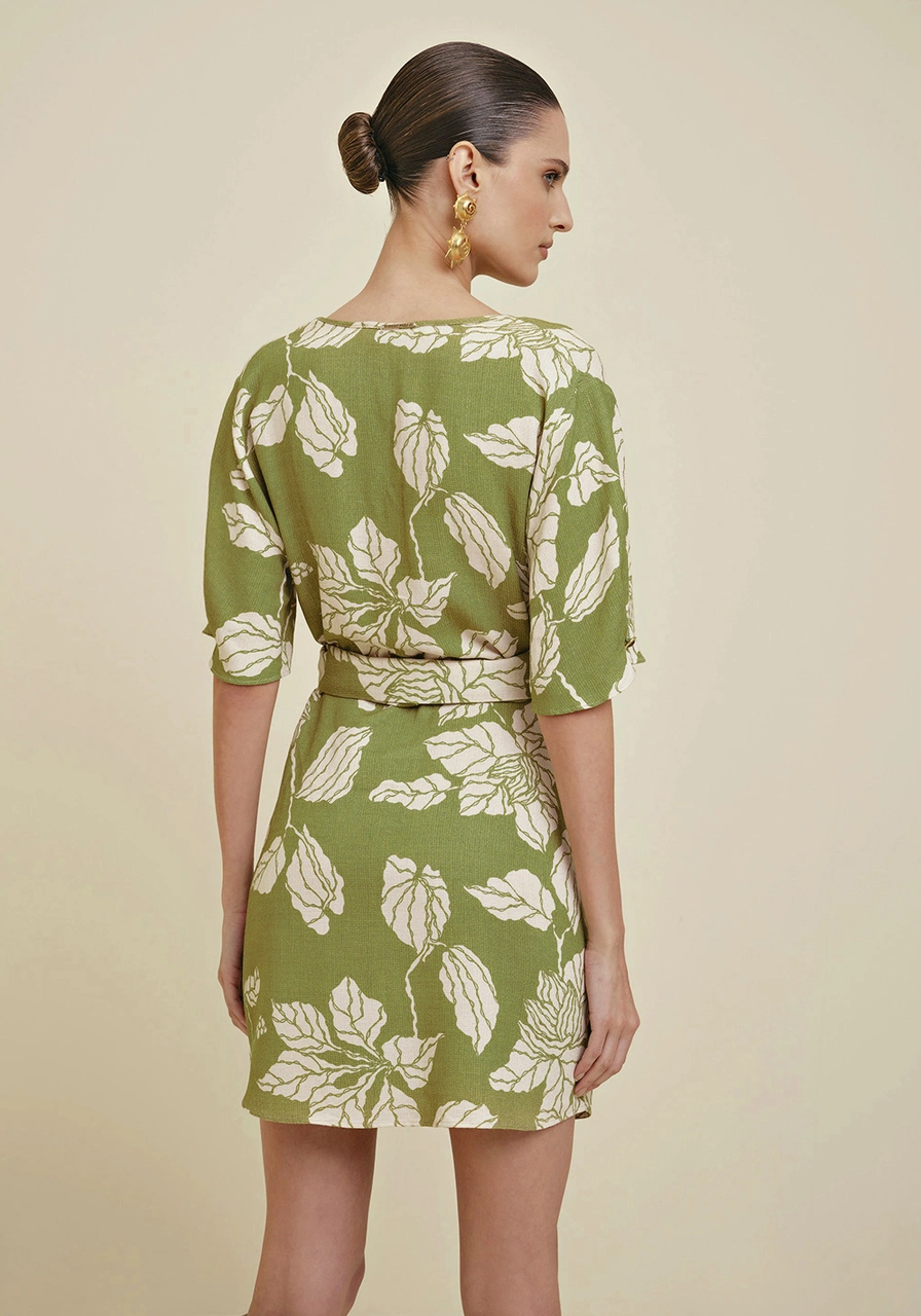 Vestido Curto Decote V Estampado