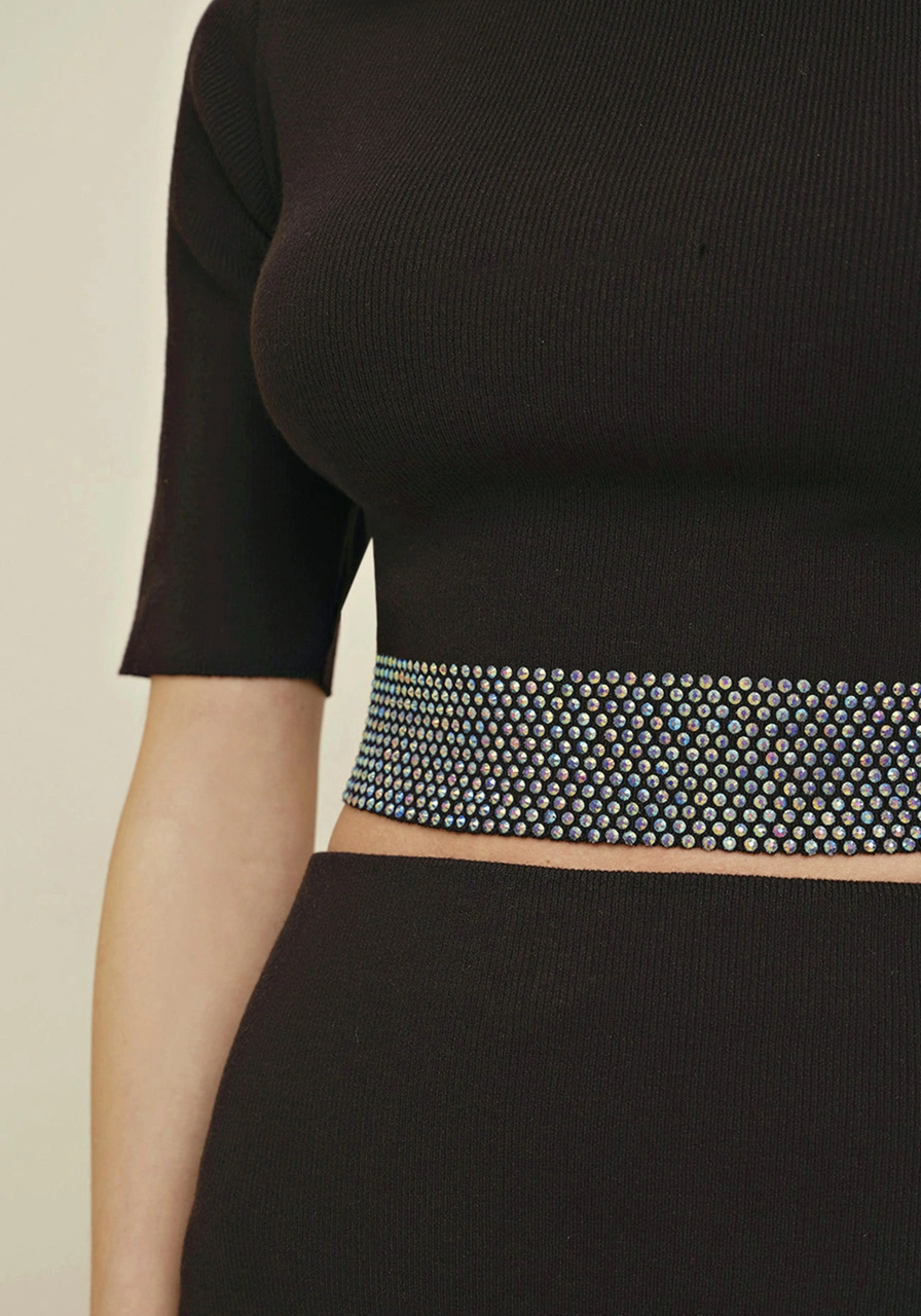 Blusa Cropped Detalhe Aplicações Strass