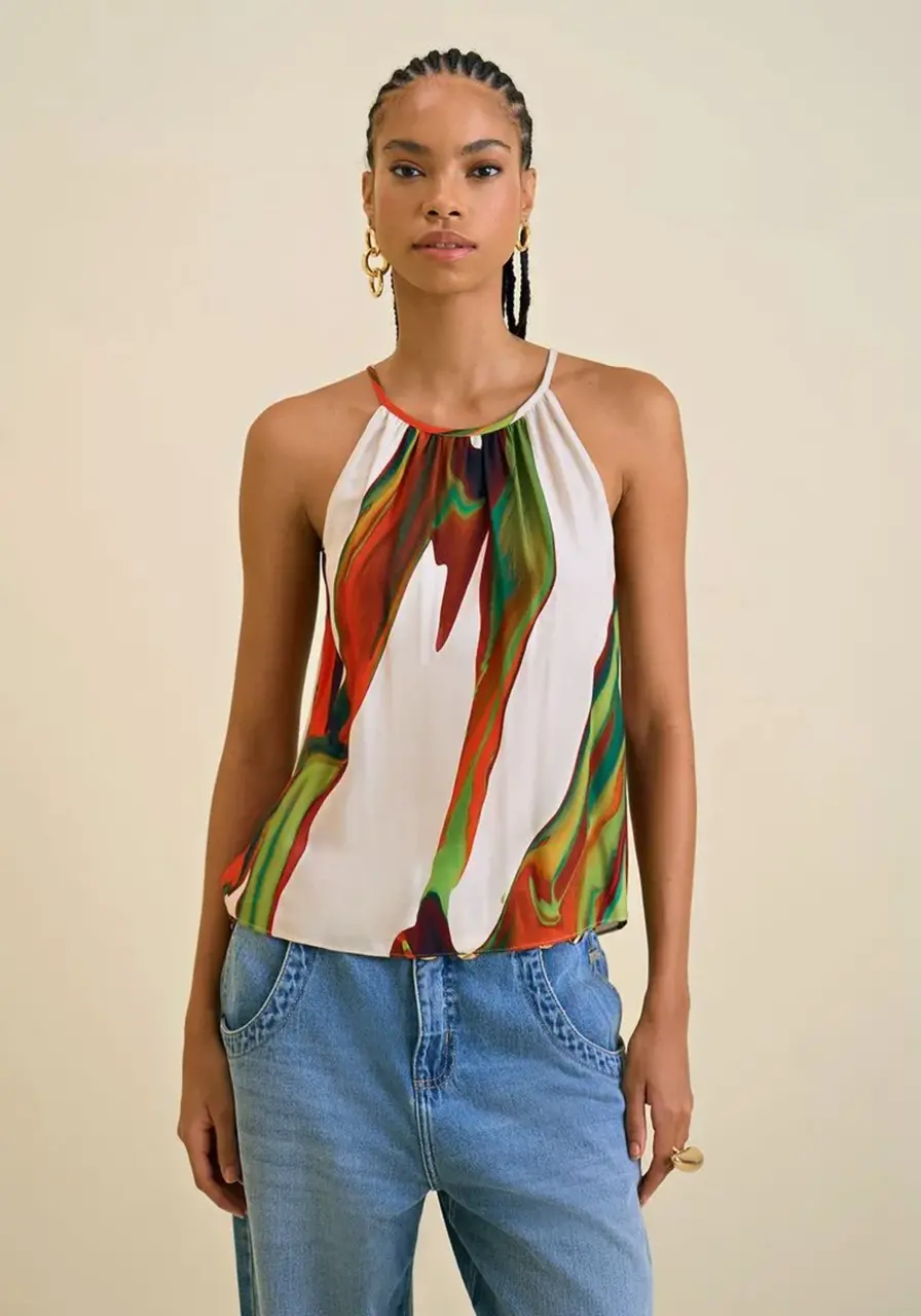 Blusa Decote Redondo Alça com Placa Morena Rosa 