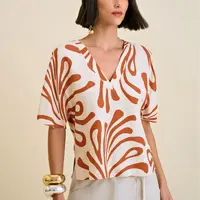 Blusa Solta Decote V Manga Curta Padrão Morena Rosa  - imagem 1