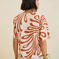 Blusa Solta Decote V Manga Curta Padrão Morena Rosa  - imagem 3