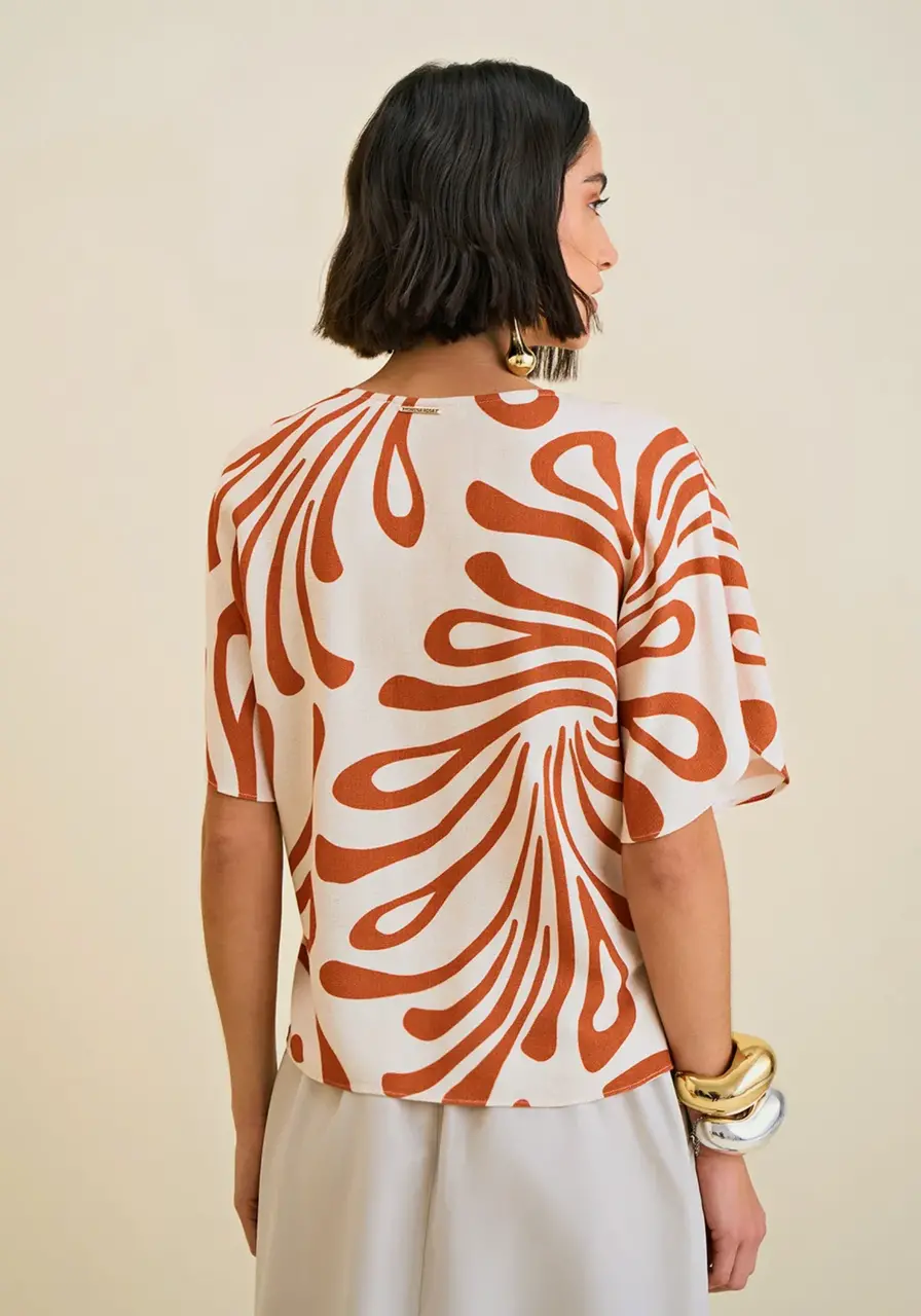 Blusa Solta Decote V Manga Curta Padrão Morena Rosa 