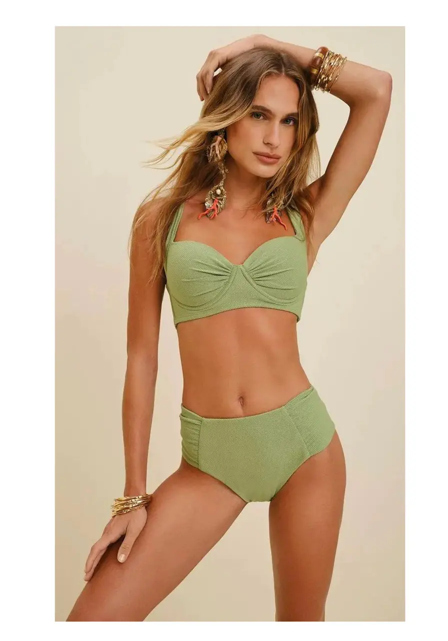 biquini Meia Taça Com Drapeado Verde Morena Rosa 