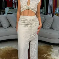 Saia Evase Alta Midi Morena Rosa  - imagem 1