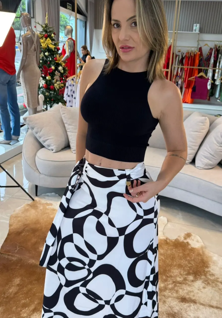 Saia Midi Clochard com Faixa Morena Rosa 