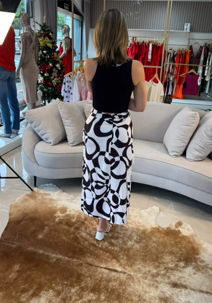 Saia Midi Clochard com Faixa Morena Rosa 