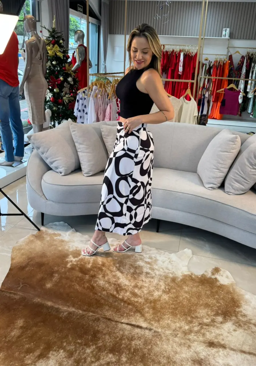 Saia Midi Clochard com Faixa Morena Rosa 