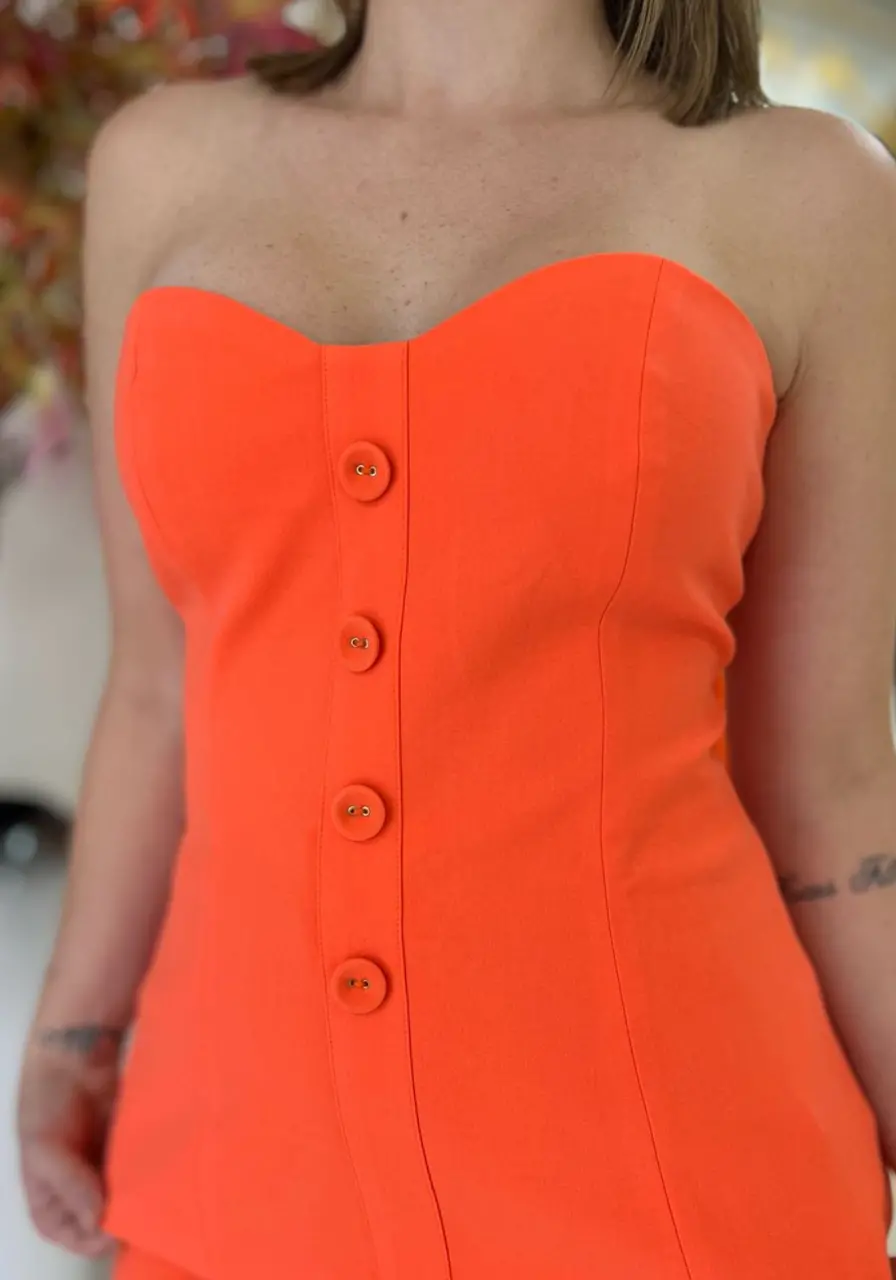 Blusa Decote Coração Sem Manga Laranja
