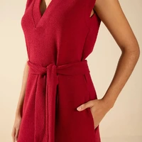 Vestido Morena Rosa Ajustado Decote V Sem Manga Midi Vermelho Ref 15006 - imagem 1