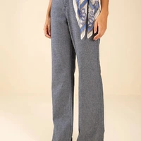 Calça Flare Alta Azul Com Lenço Morena Rosa Ref 15069 - imagem 2