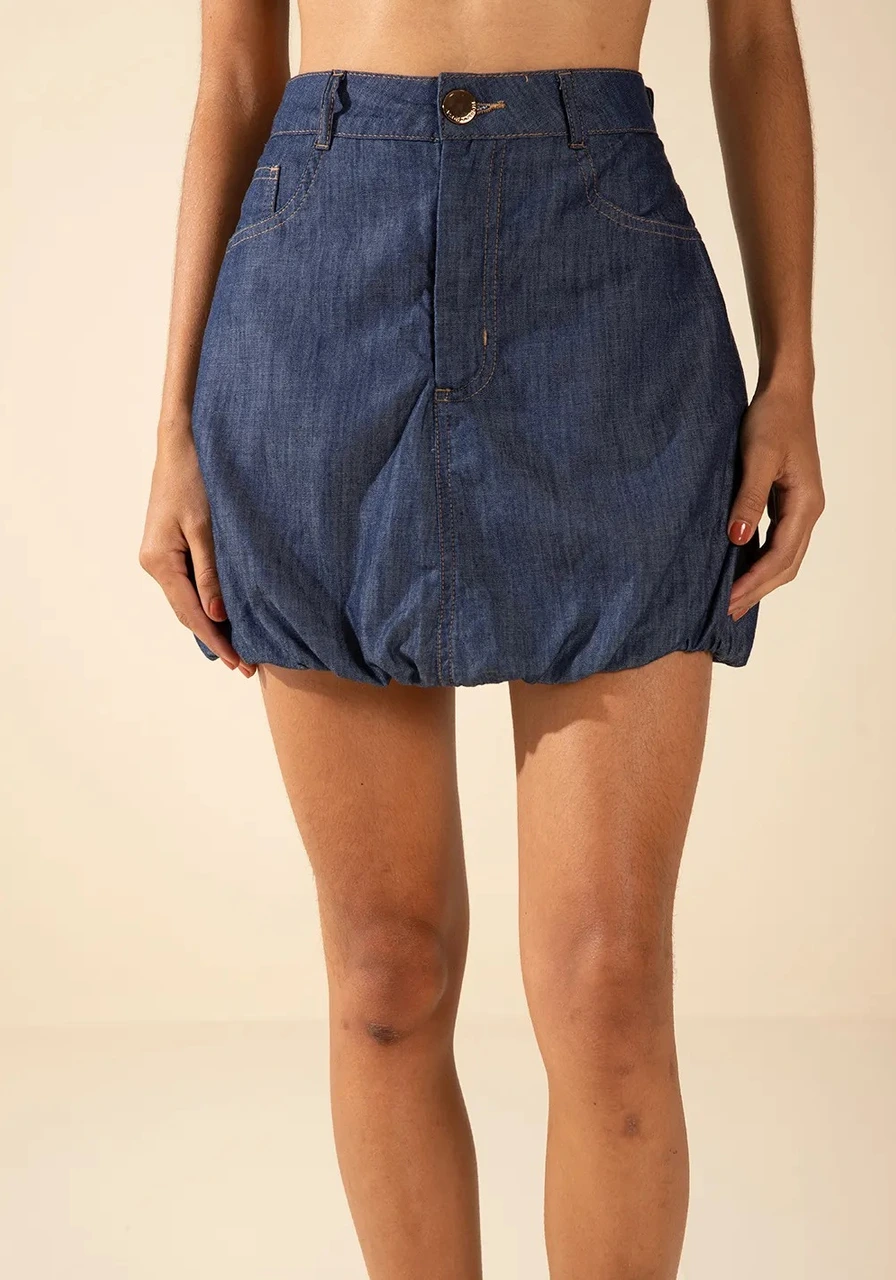 Saia Envase Alta Curta Azul Morena Rosa Ref 15081