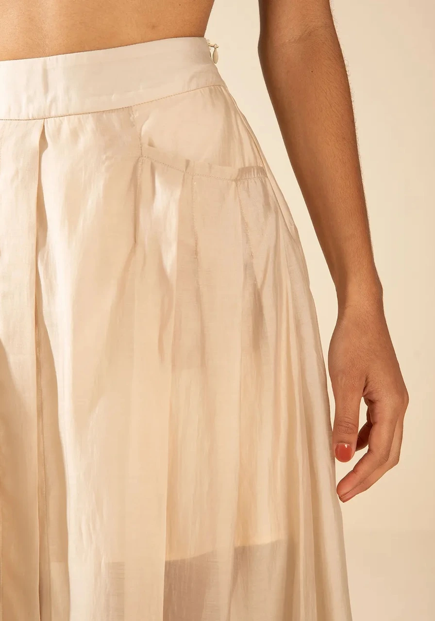 Saia Evase Alta Midi Bege Morena Rosa Ref 15521