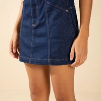 Saia Reta Alta Curta Azul Morena Rosa Ref 15526 - imagem 2