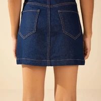 Saia Reta Alta Curta Azul Morena Rosa Ref 15526 - imagem 1