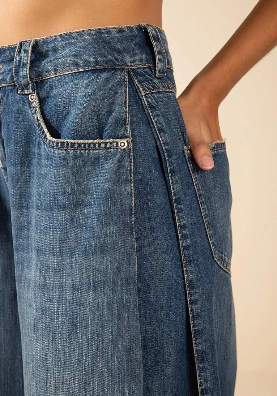 Calça Pantalona Alta Azul Morena Rosa Ref 15744