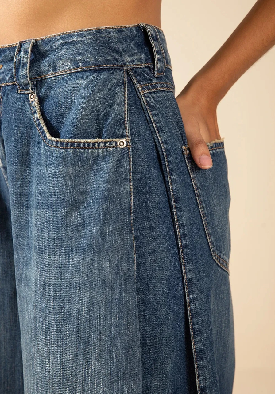 Calça Pantalona Alta Azul Morena Rosa Ref 15744