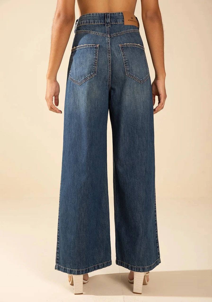 Calça Pantalona Alta Azul Morena Rosa Ref 15744