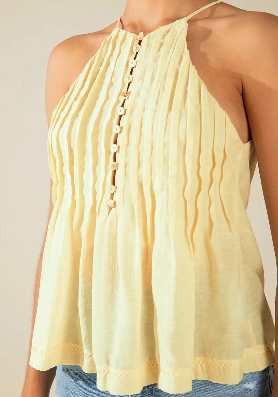 Regata Ajustada Decote V Padrão Amarelo Ref 15720