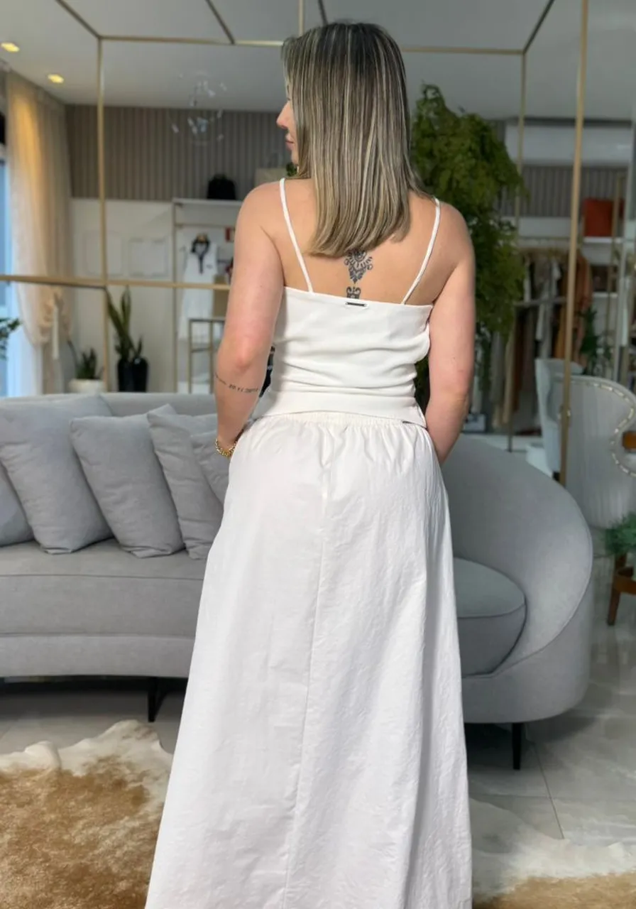Saia Evase Alta Longa Off White Morena Rosa Ref 15511
