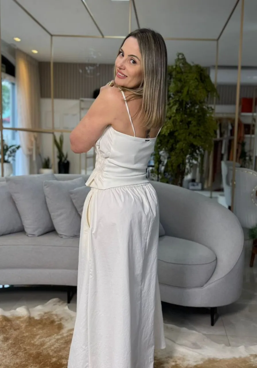 Top Decote Quadrado Alça Fina Off White Morena Rosa Ref 15804