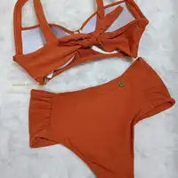 Biquini Meia Taça Com Drapeado Laranja Morena Rosa Ref 10490 - imagem 1