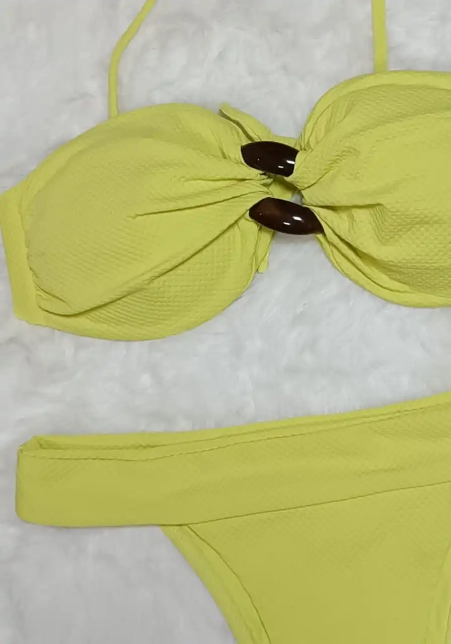 Biquini Tomara Detalhe Elo Amarelo Morena Rosa Ref 8087