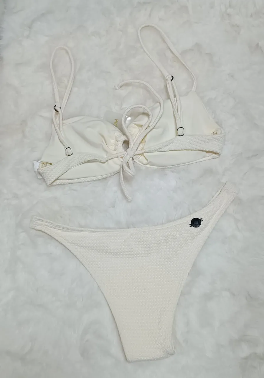Biquini Cortinão Detalhe Elástico Off White Morena Rosa Ref 10487