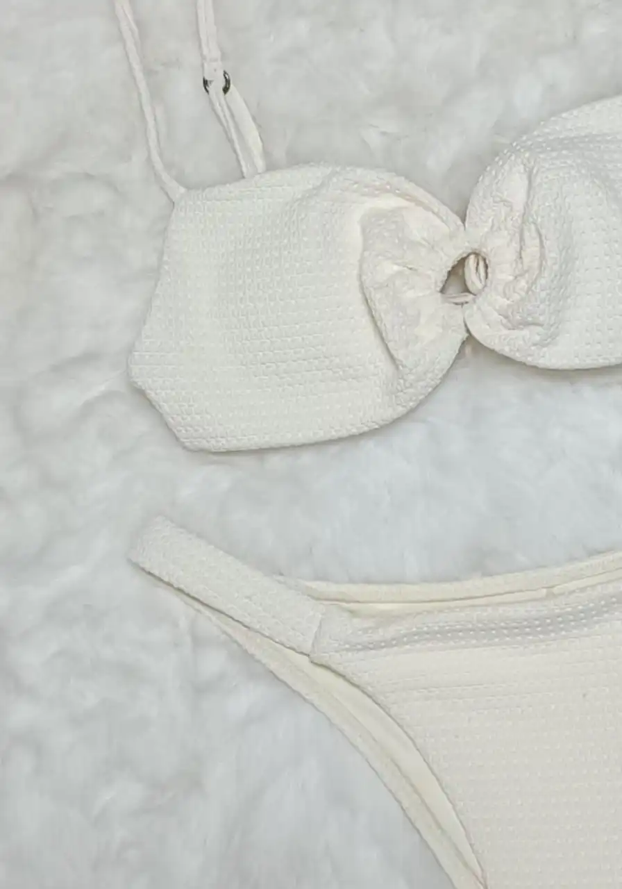 Biquini Cortinão Detalhe Elástico Off White Morena Rosa Ref 10487