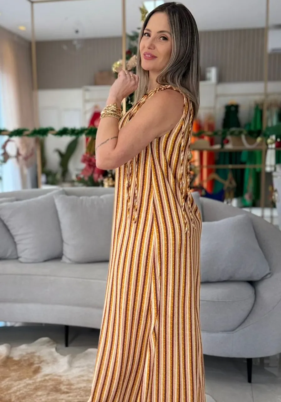 Vestido Solto Um Ombro Só Sem Manga Midi Morena Rosa Ref 15735