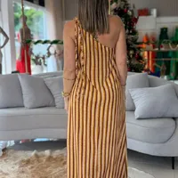 Vestido Solto Um Ombro Só Sem Manga Midi Morena Rosa Ref 15735 - imagem 1