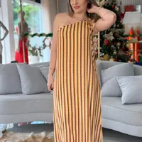 Vestido Solto Um Ombro Só Sem Manga Midi Morena Rosa Ref 15735 - imagem 2