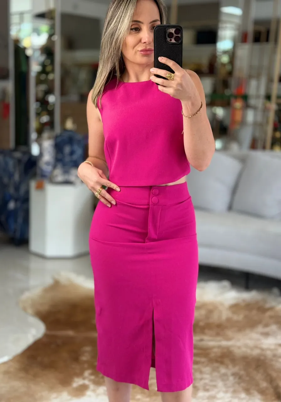 Blusa Decote Redondo Sem Manga Com Zíper Morena Rosa Ref 11372