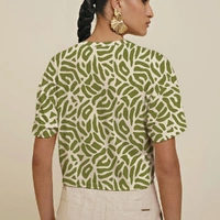 Blusa Decote Redondo Estampada Verde - imagem 1