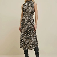 Vestido Morena Rosa Midi Gola Alta Estampado - imagem 2