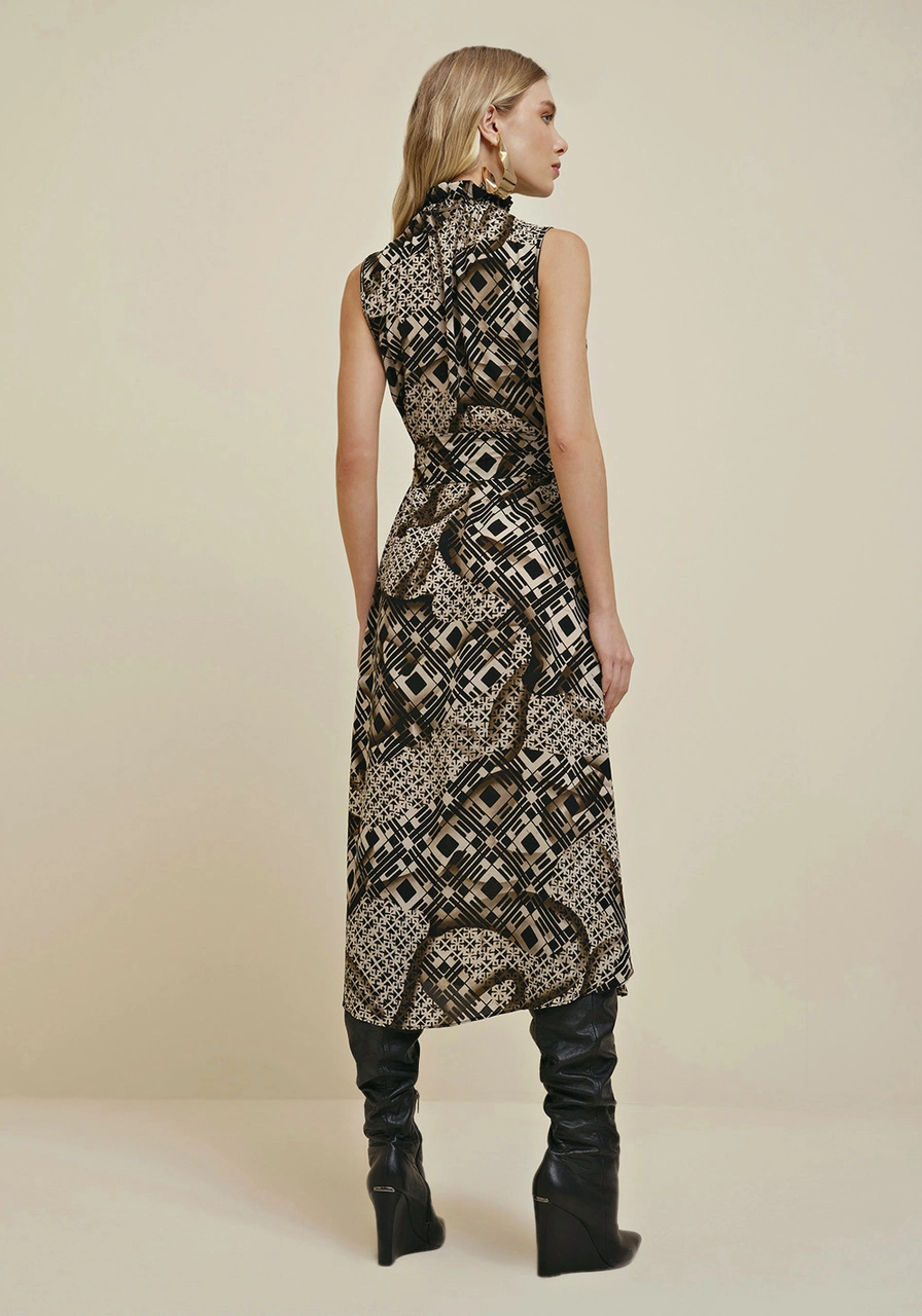 Vestido Morena Rosa Midi Gola Alta Estampado