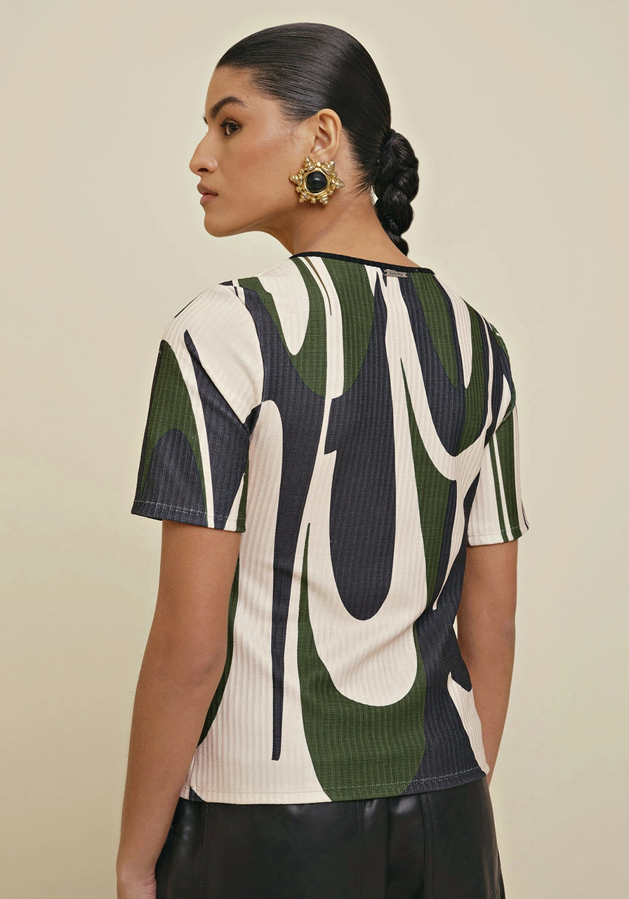 Blusa Decote Redondo Estampada