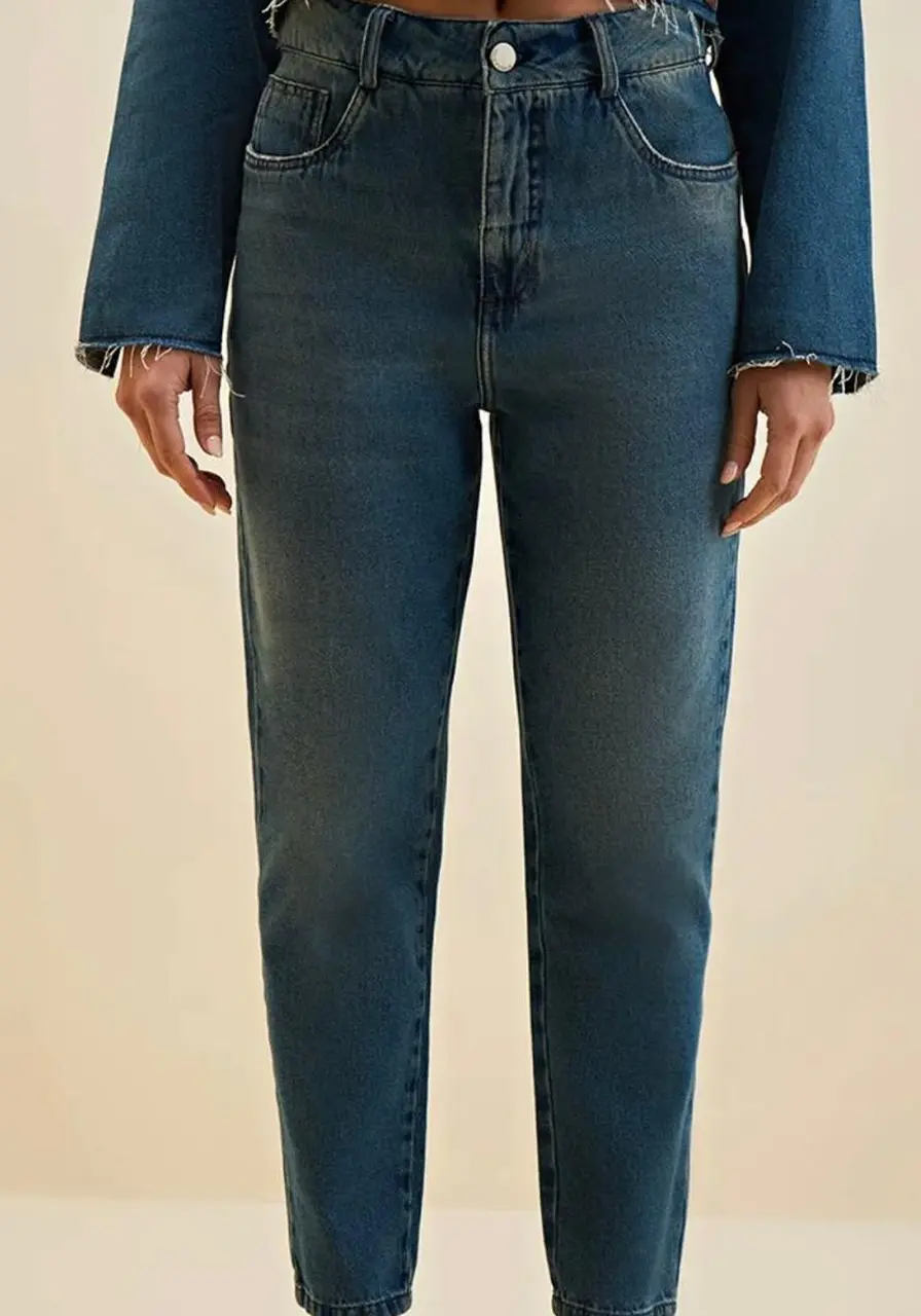 Calca Mom Alta-azul Morena Rosa Ref 13637