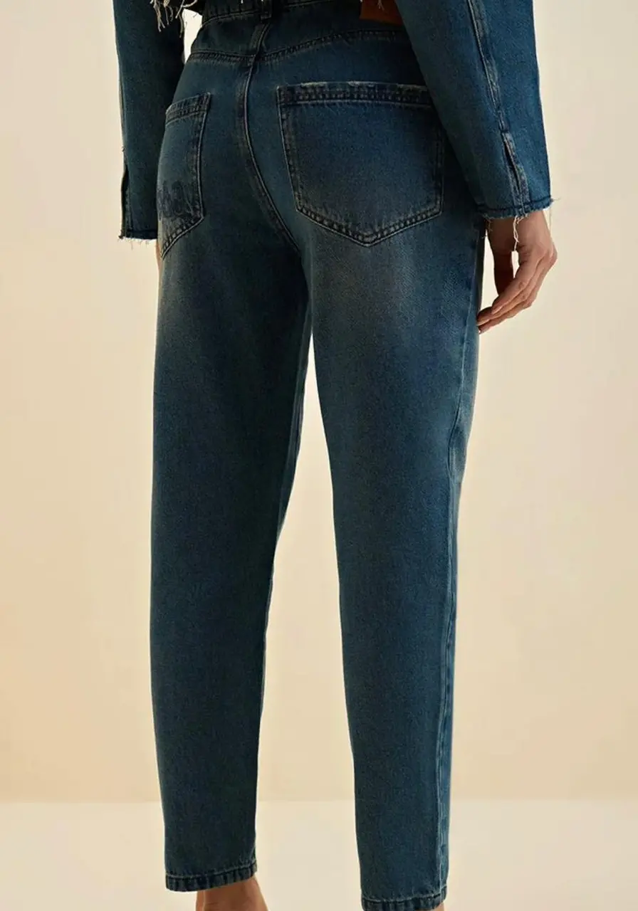 Calca Mom Alta-azul Morena Rosa Ref 13637