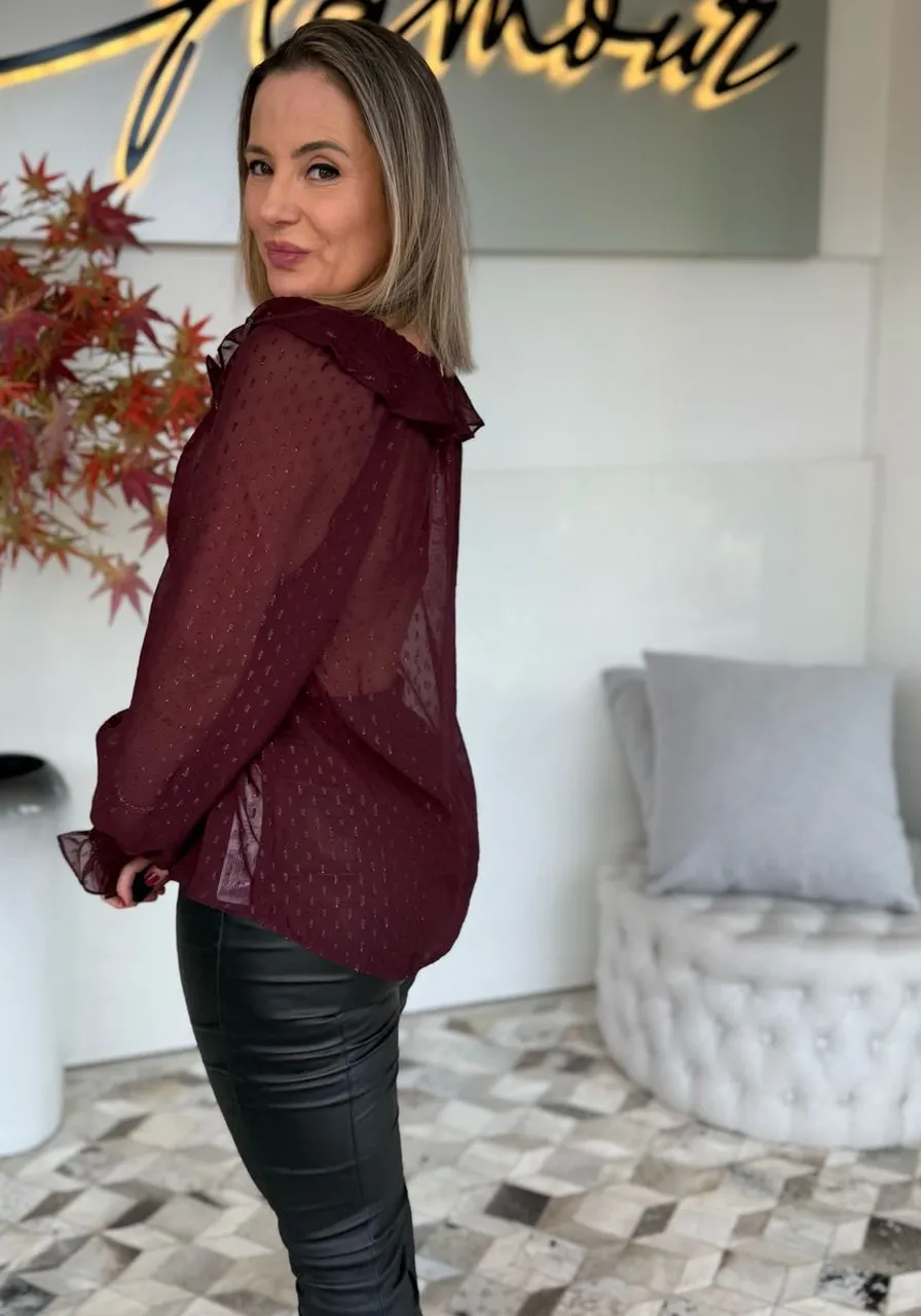 Blusa solta decote V  manga longa Morena Rosa Ref 13228