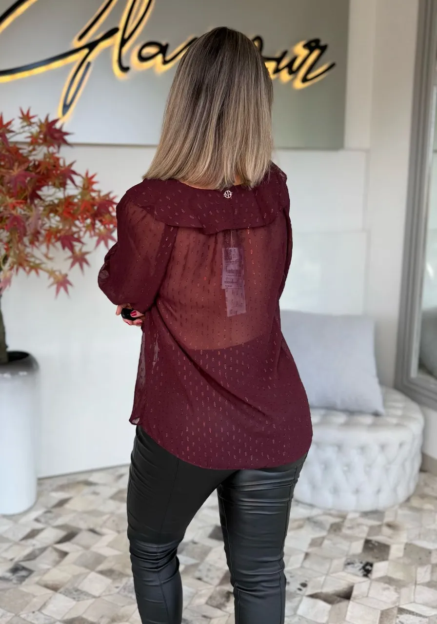 Blusa solta decote V  manga longa Morena Rosa Ref 13228